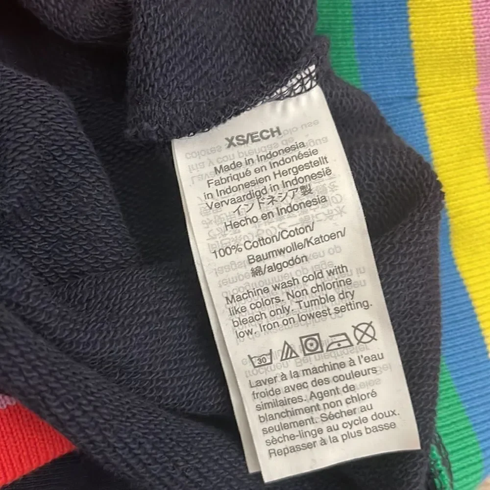 J CREW Nautical Weekend blue terry Striped‎ Ribbed Rainbow Hoodie Size S Navy